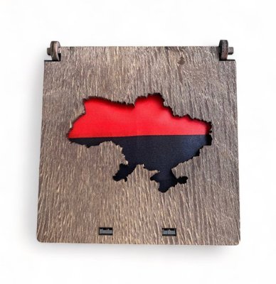 Флаг УПА 140х90см в деревянной коробочке с вырезом карты Украины ПУ008 фото