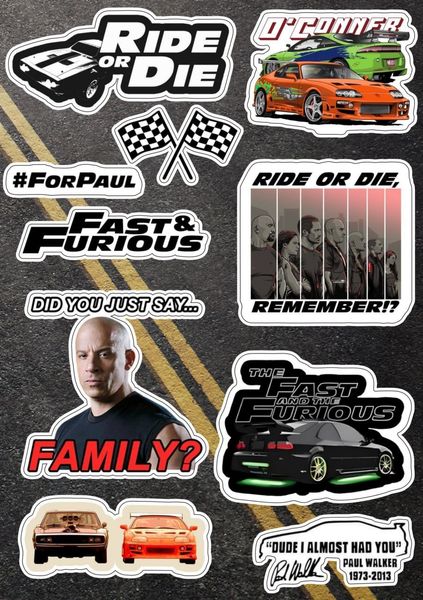 Наклейки фильм авто гонки Стикеры А5 самоклеющаяся бумага "Форсаж / Fast & Furious" стикеры набор Н116 фото