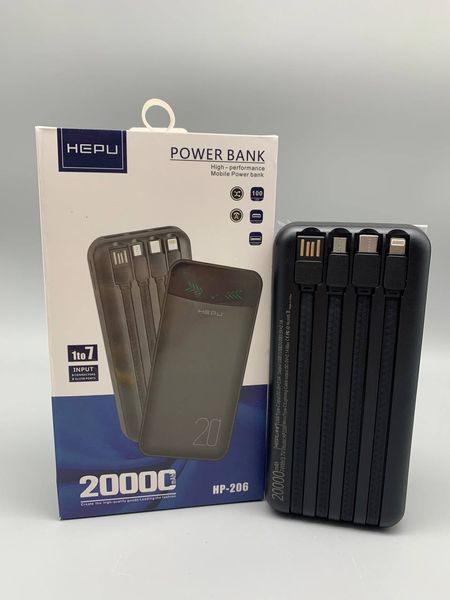 Портативная мобильная батарея Powerbank HEPU HP206 20 000mAh з набором зарядних шнурів PB028 фото