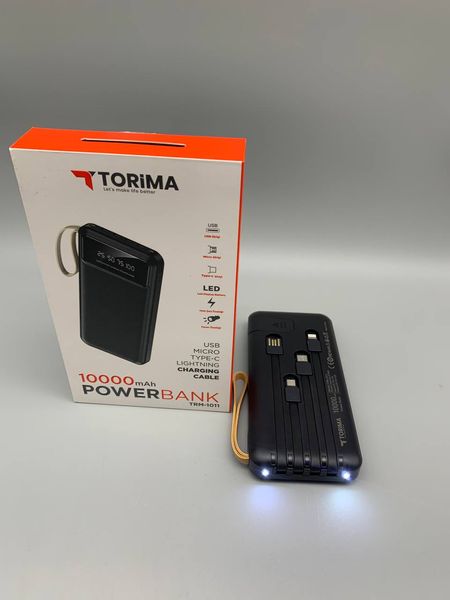 Портативна мобільна батарея Powerbank TORIMA TRM-1011 10 000mAh з набором зарядних кабелів та Ліхтариком PB029 фото