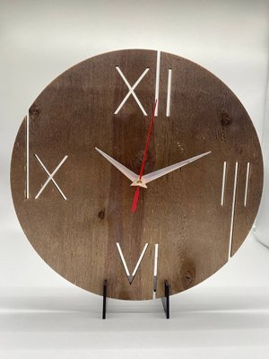 Настінний Декоративний Механічний Дизайнерський годинник Римські цифри темне дерево з фанери Ч025 фото