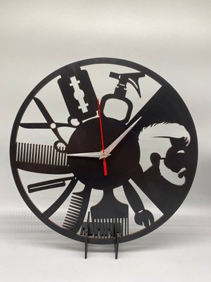 Настінний Декоративний Механічний Дизайнерський годинник Барбершоп-Парикмахерская / Barbershop з ХДФ Ч017 фото
