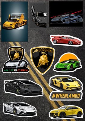 Наклейки авто Стикеры А5 самоклеющаяся бумага "Ламборгини Урус Авентадор Хуракан/ Lamborghini Urus Aventador Huracan" стикеры набор Н113 фото